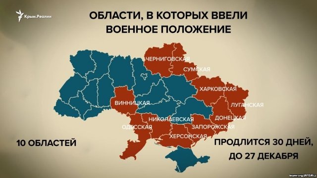 Где в Украине вводится военное положение (карта)