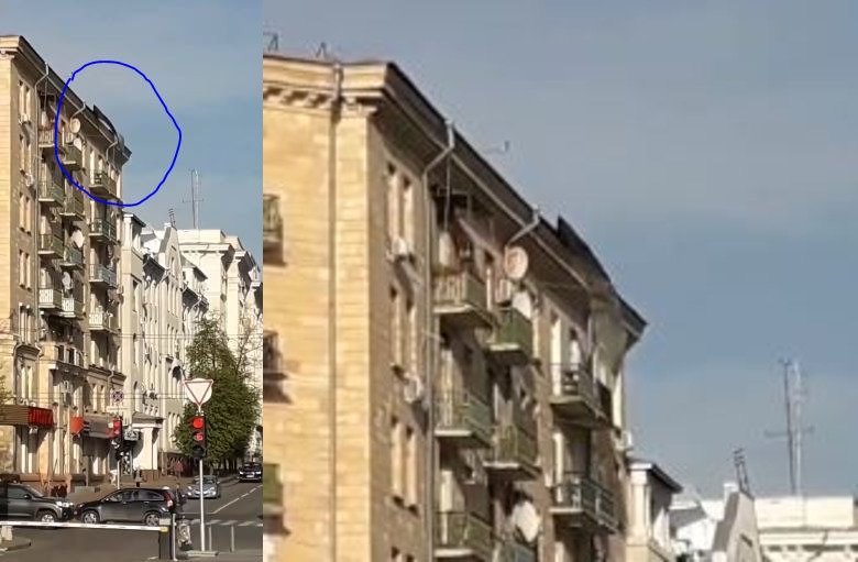 З будинку в центрі Харкова небезпечно звисає шматок бляхи (відео)