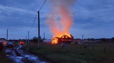 Под Харьковом сгорел элитный дом — деревянный сруб (фото)