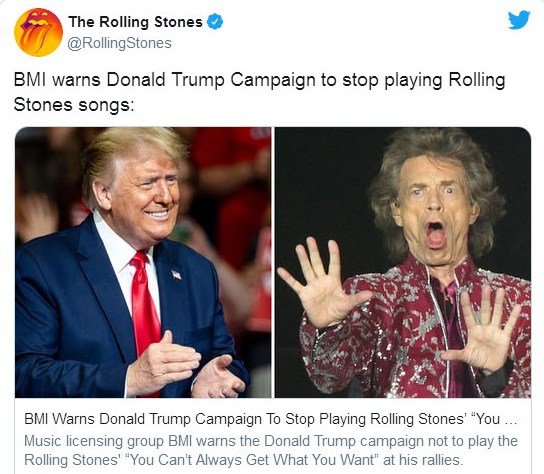 The Rolling Stones требует от Трампа прекратить использовать их песни во время предвыборной кампании