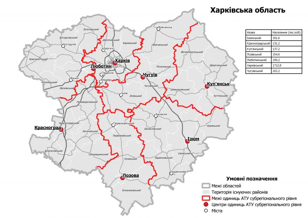 Харьковскую область хотят разделить на семь районов