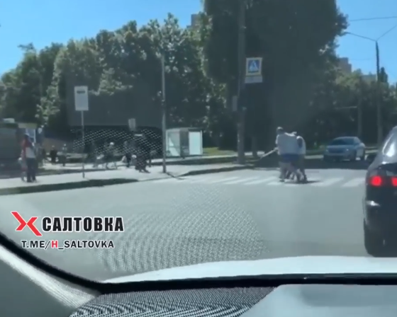 Дедушке стало тяжело переходить дорогу и его перенес водитель (видео)
