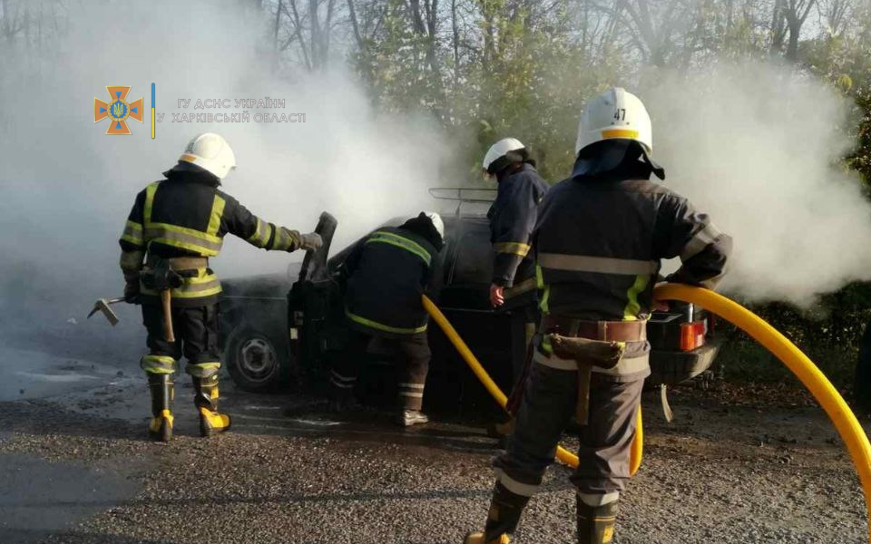 В Харьковской области во время движения загорелся автомобиль (фото)