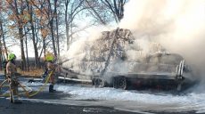 В Харьковской области на автодороге загорелась фура с прицепом (фото)