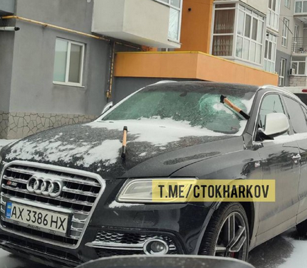 В Харькове в припаркованную Audi неизвестные воткнули два топора (фото)