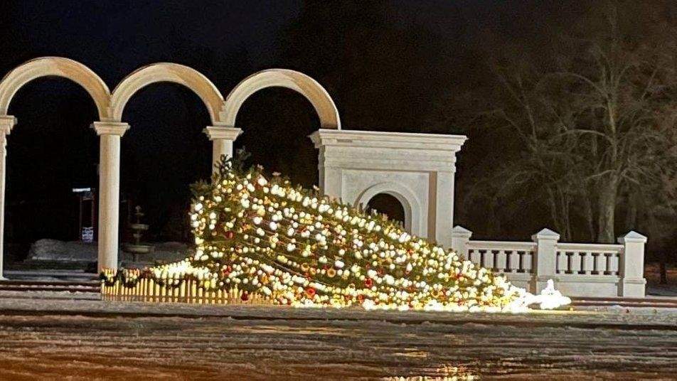 В разных городах Украины из-за бури попадали новогодние елки (фото, видео)