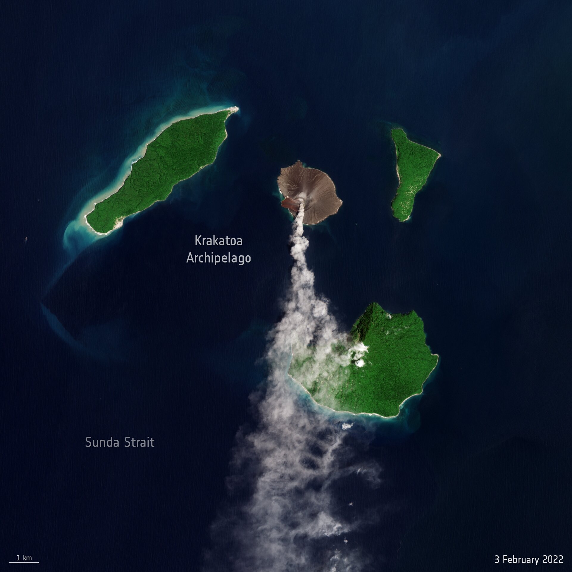 Спутник Sentinel-2 заснял момент извержения вулкана Кракатау