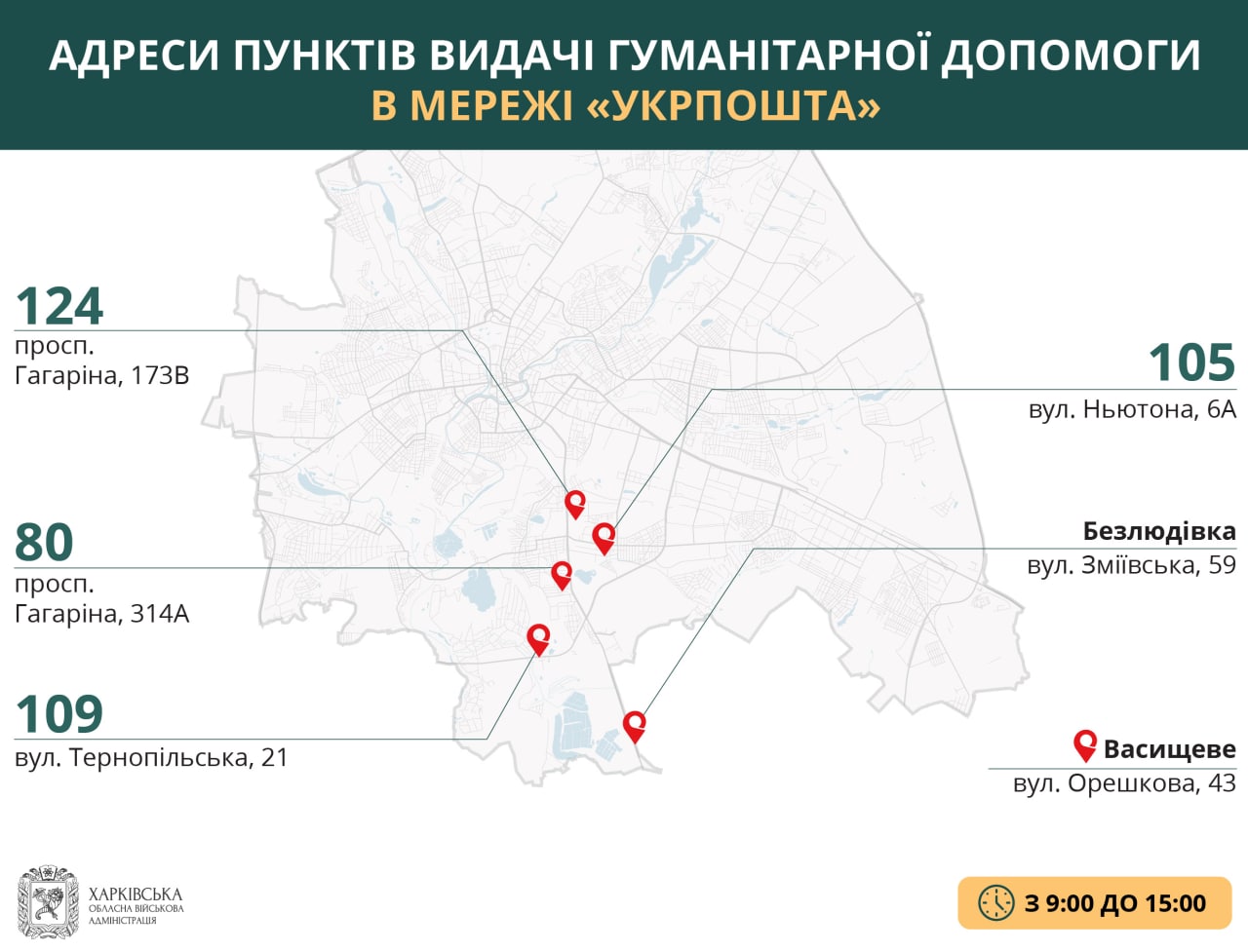 Где в Харькове получить гуманитарную помощь 15 апреля (карта)