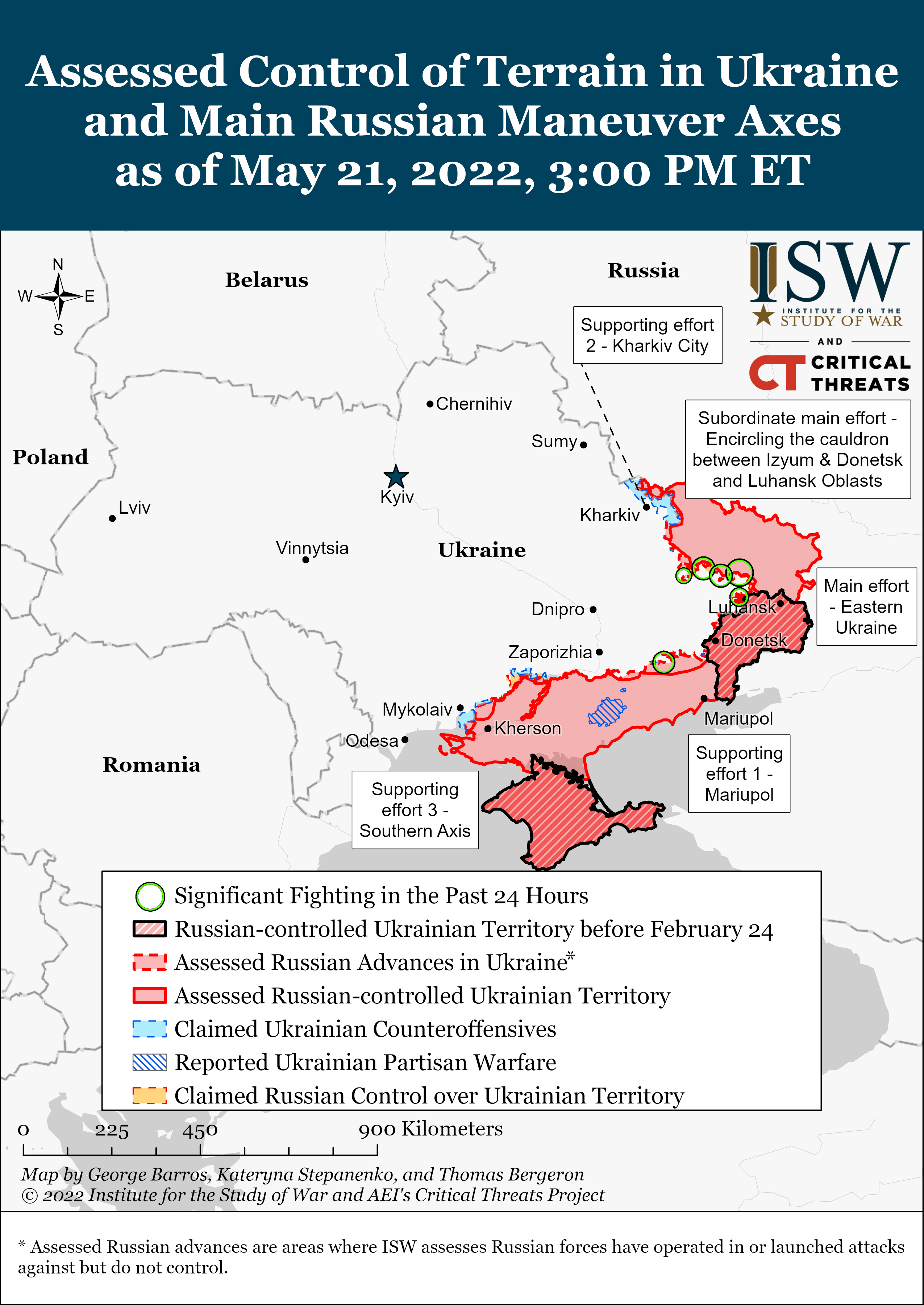 Карта боевых действий в Украине от ISW по состоянию на 21 мая