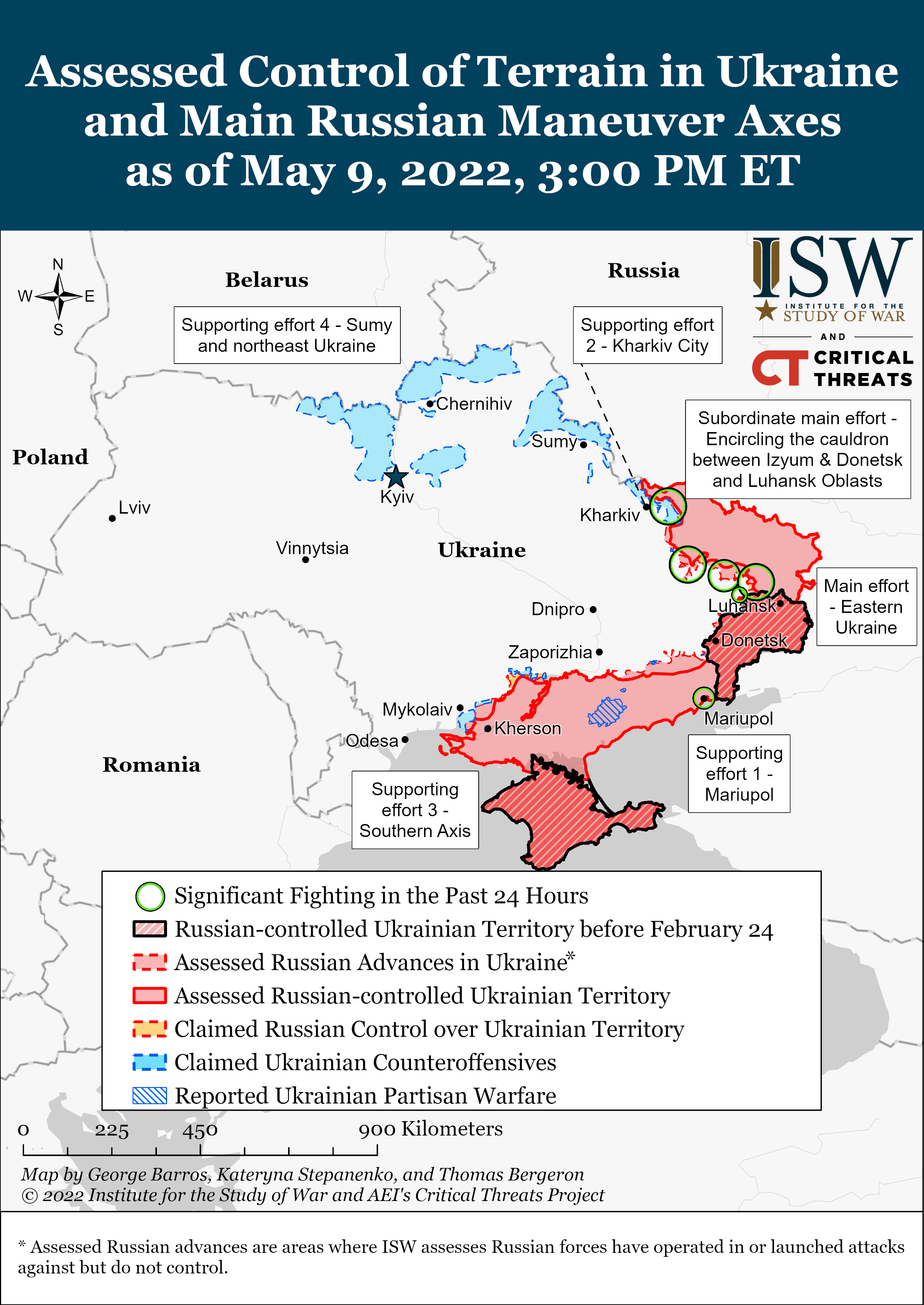 Карта боевых действий в Украине по состоянию на 9 мая от Института изучения войныISW