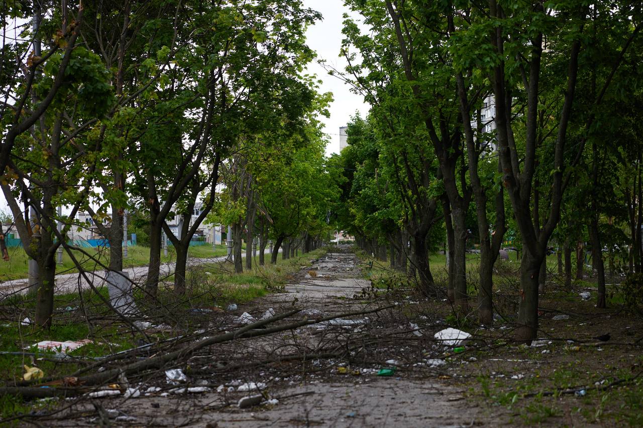 Аллея на Северной Салтовке после обстрелов