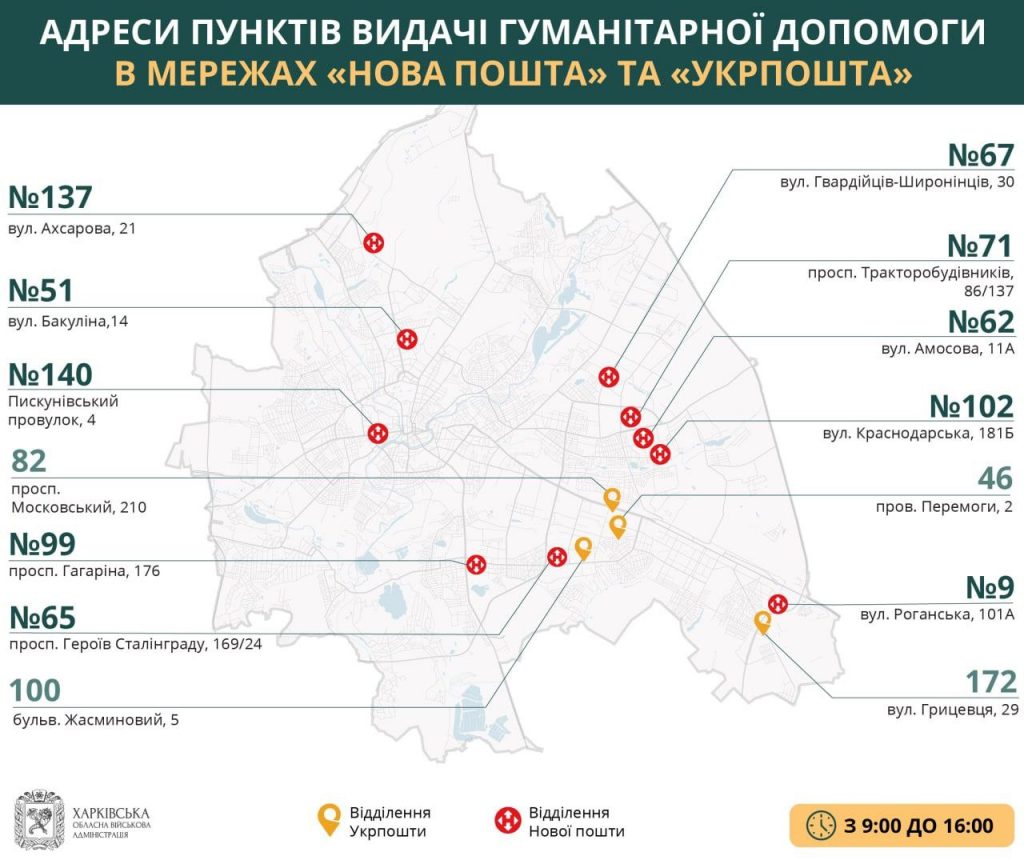 Где в Харькове получить гуманитарную помощь 27 мая (карта)