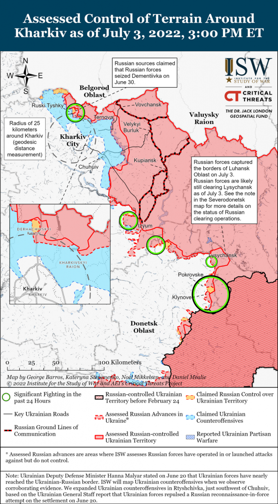 Российские силы не добились никаких территориальных успехов к северо-западу от Харькова — ISW