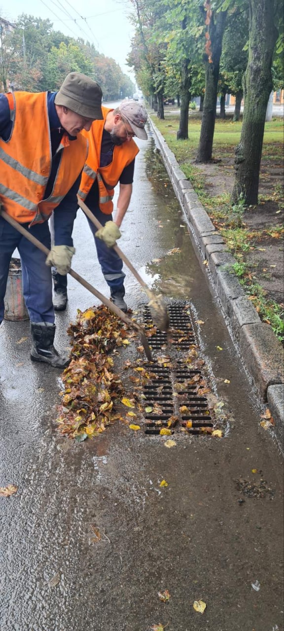 Харьковские коммунальщики очищают ливневки от мусора и листьев