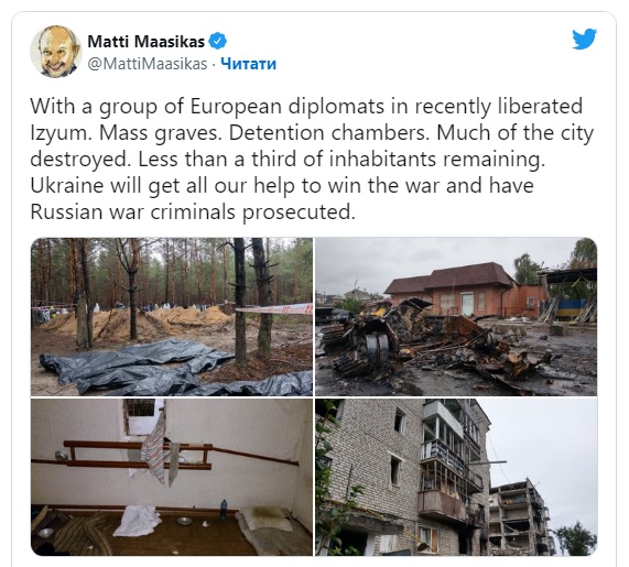 Посол ЕС посетил Изюм и пообещал Украине «всю помощь, чтобы выиграть войну»