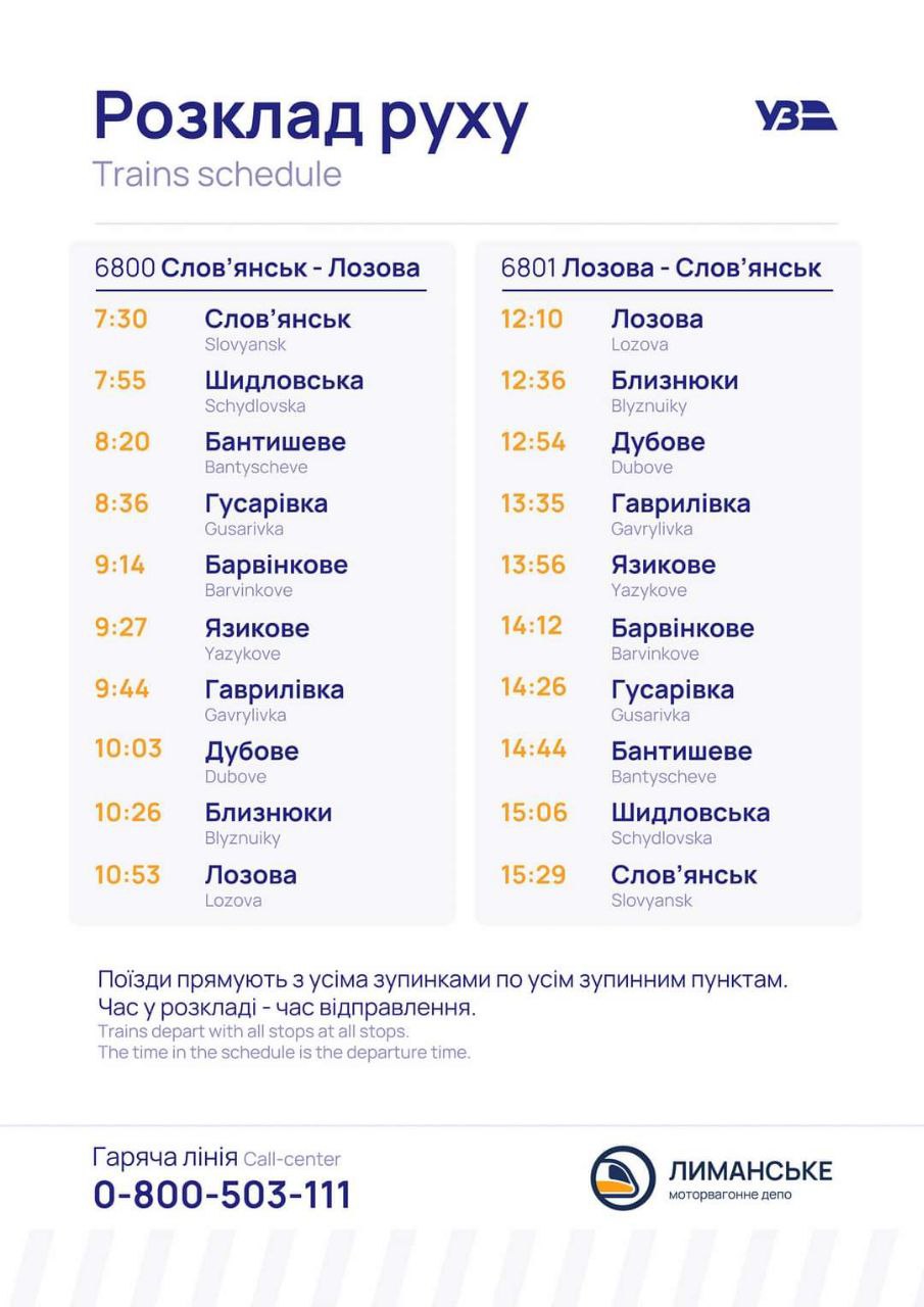 Розклад руху поїздів Лозова - Слов'янськ