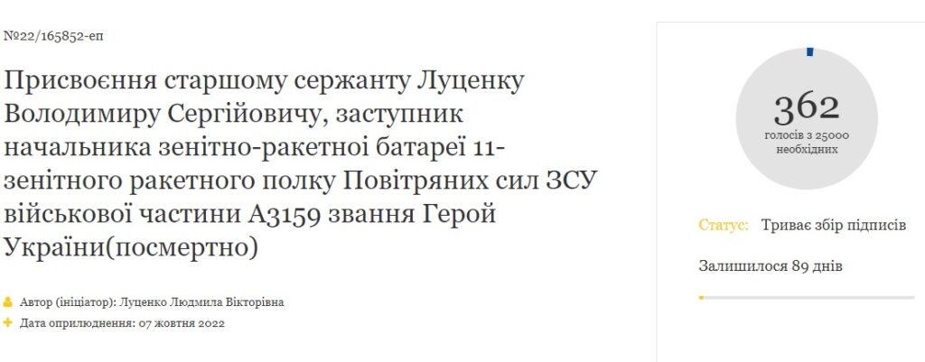 Вдова загиблого на Харківщині військового звернулася із петицією до Президента