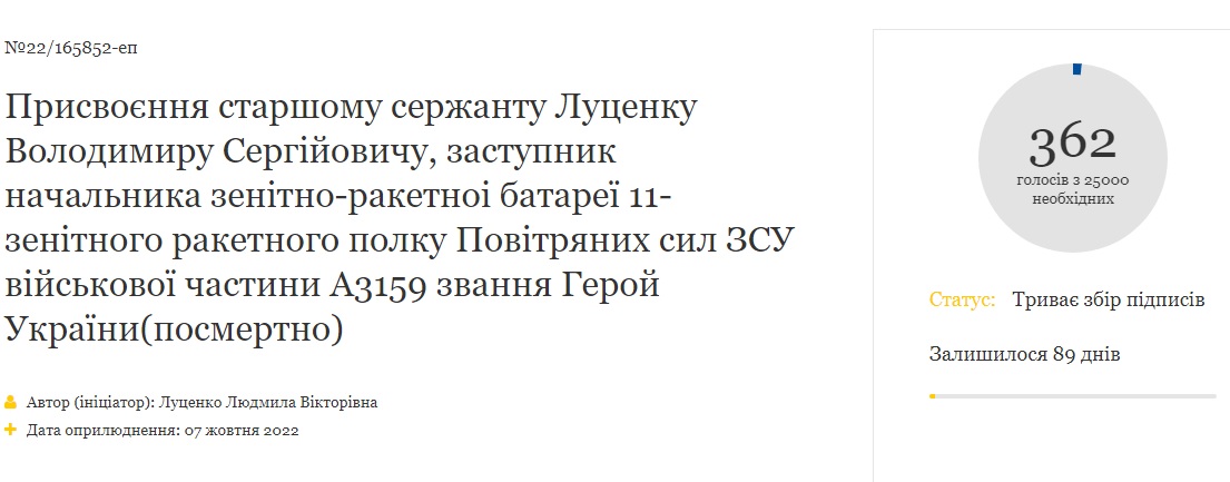 Вдова загиблого на Харківщині військового звернулася із петицією до Президента