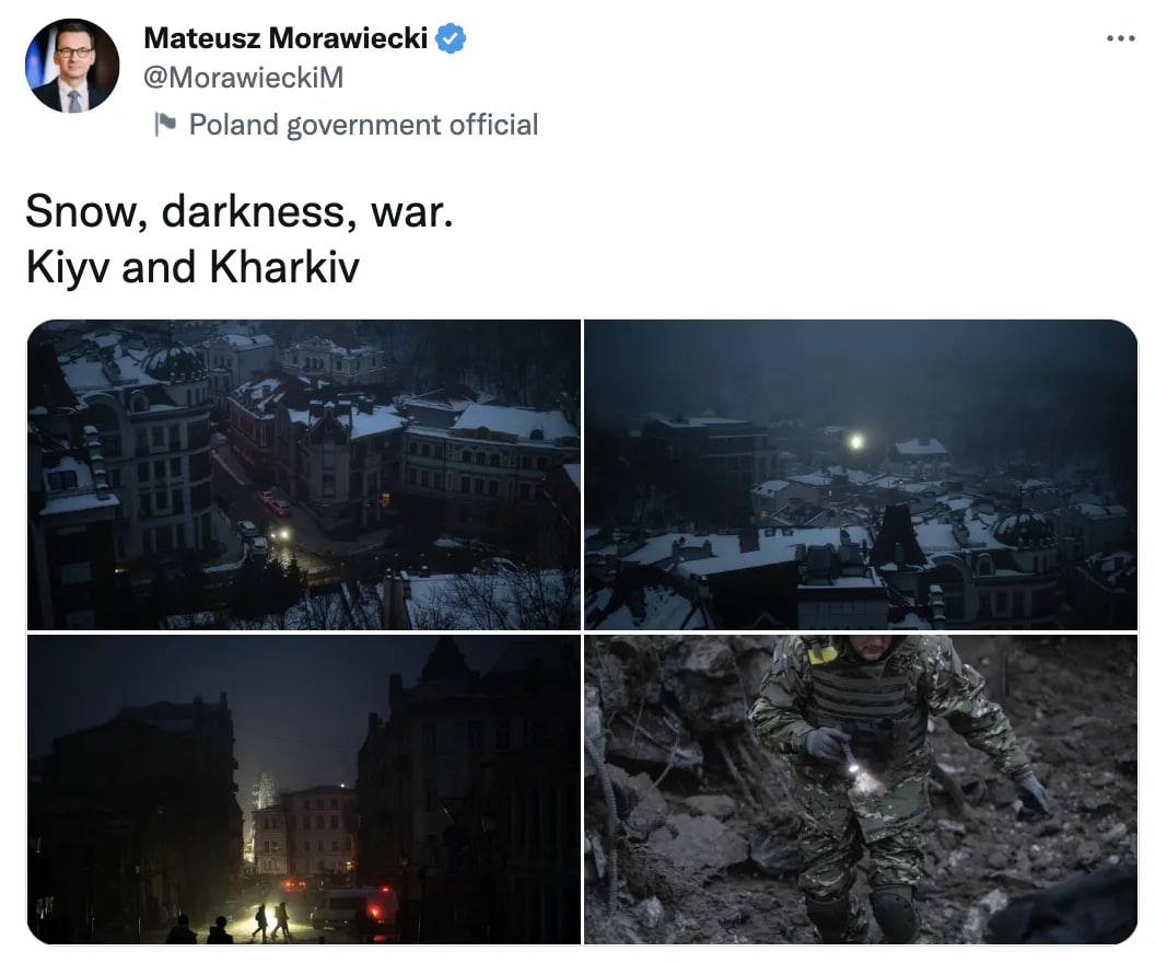 Снег, темнота, война. Премьер Польши Моравецкий показал фото Харькова и Киева