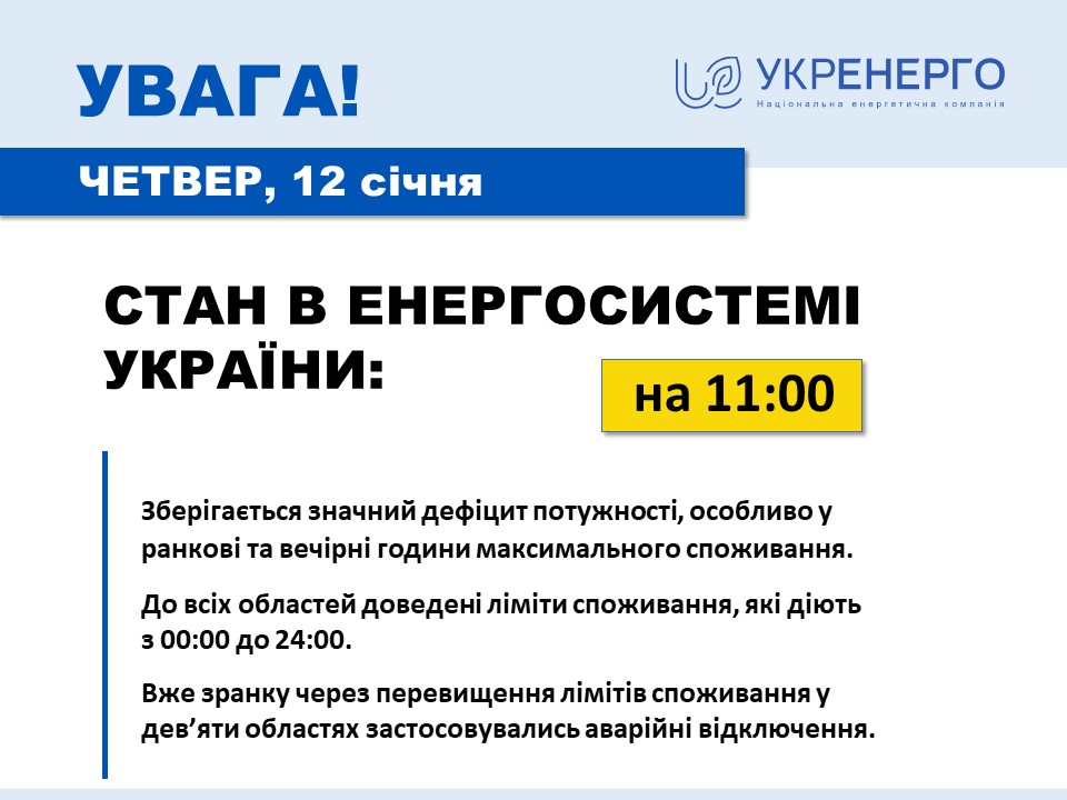 У дев’яти областях України – аварійні відключення світла – Укренерго