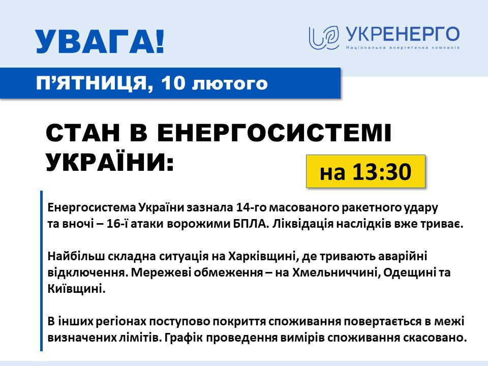 Укрэнерго: В Харьковской области действуют аварийные отключения