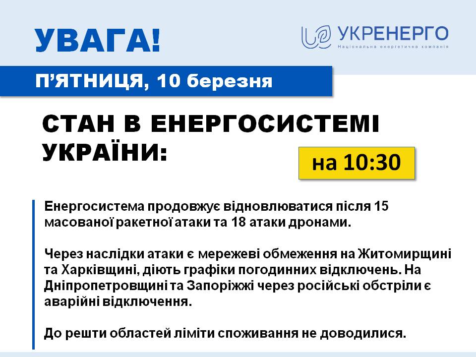 У Харківській області діють графіки відключень світла – Укренерго