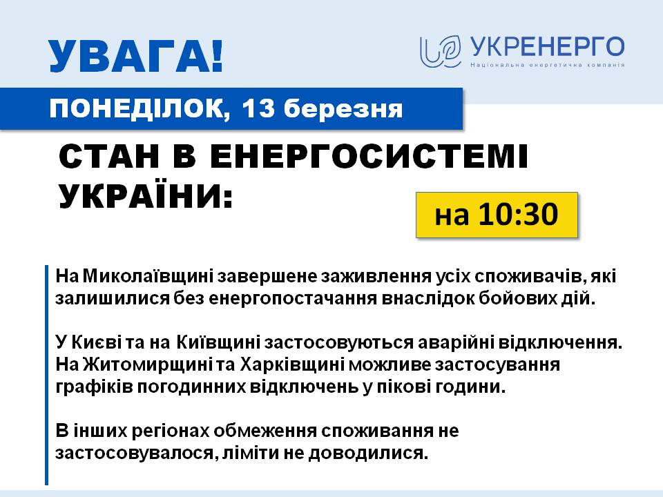 У Харківській області протягом дня можуть відключати світло – Укренерго
