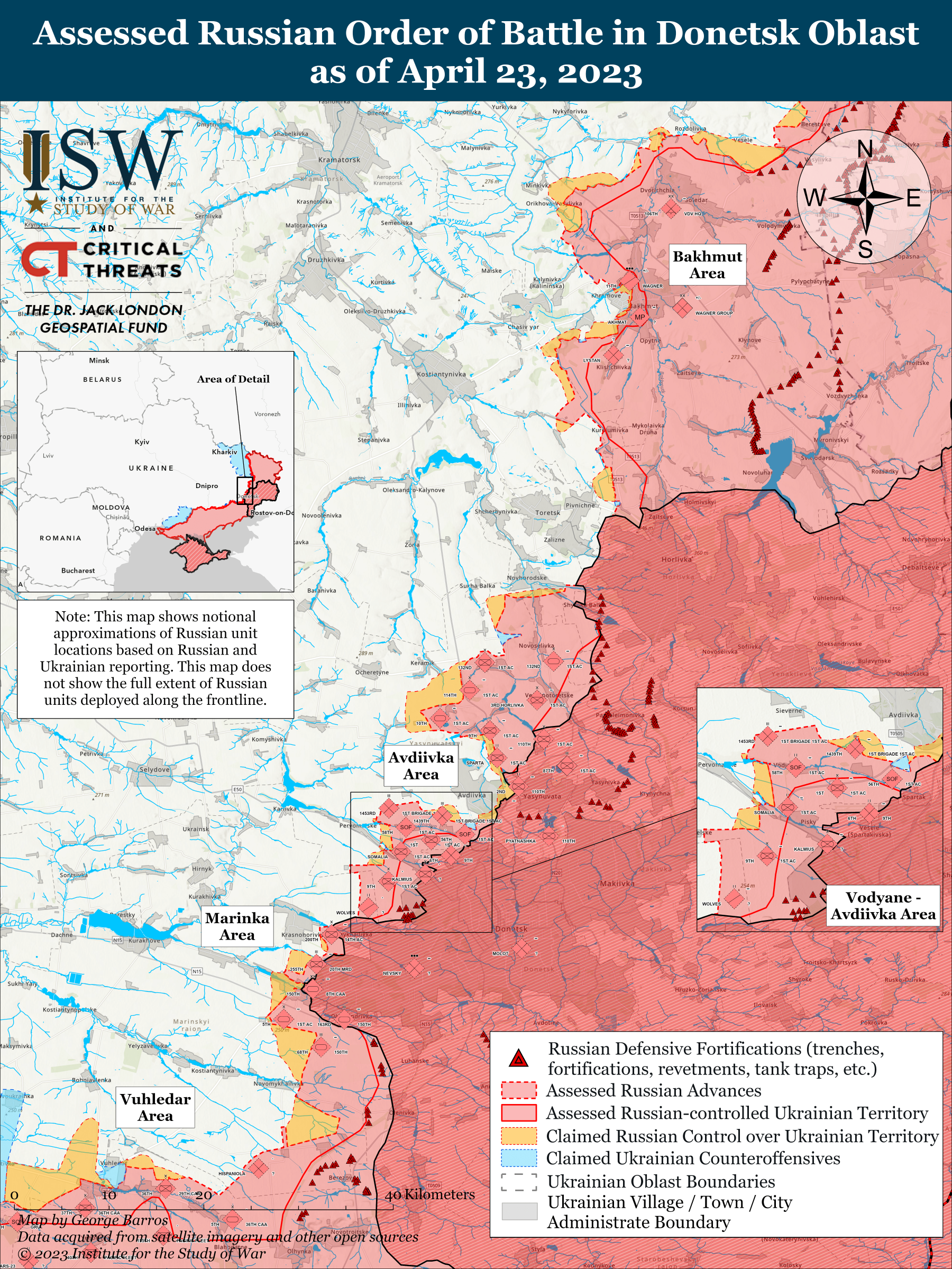 Фронт в Донецкой области на 23 апреля 2023 - карта ISW