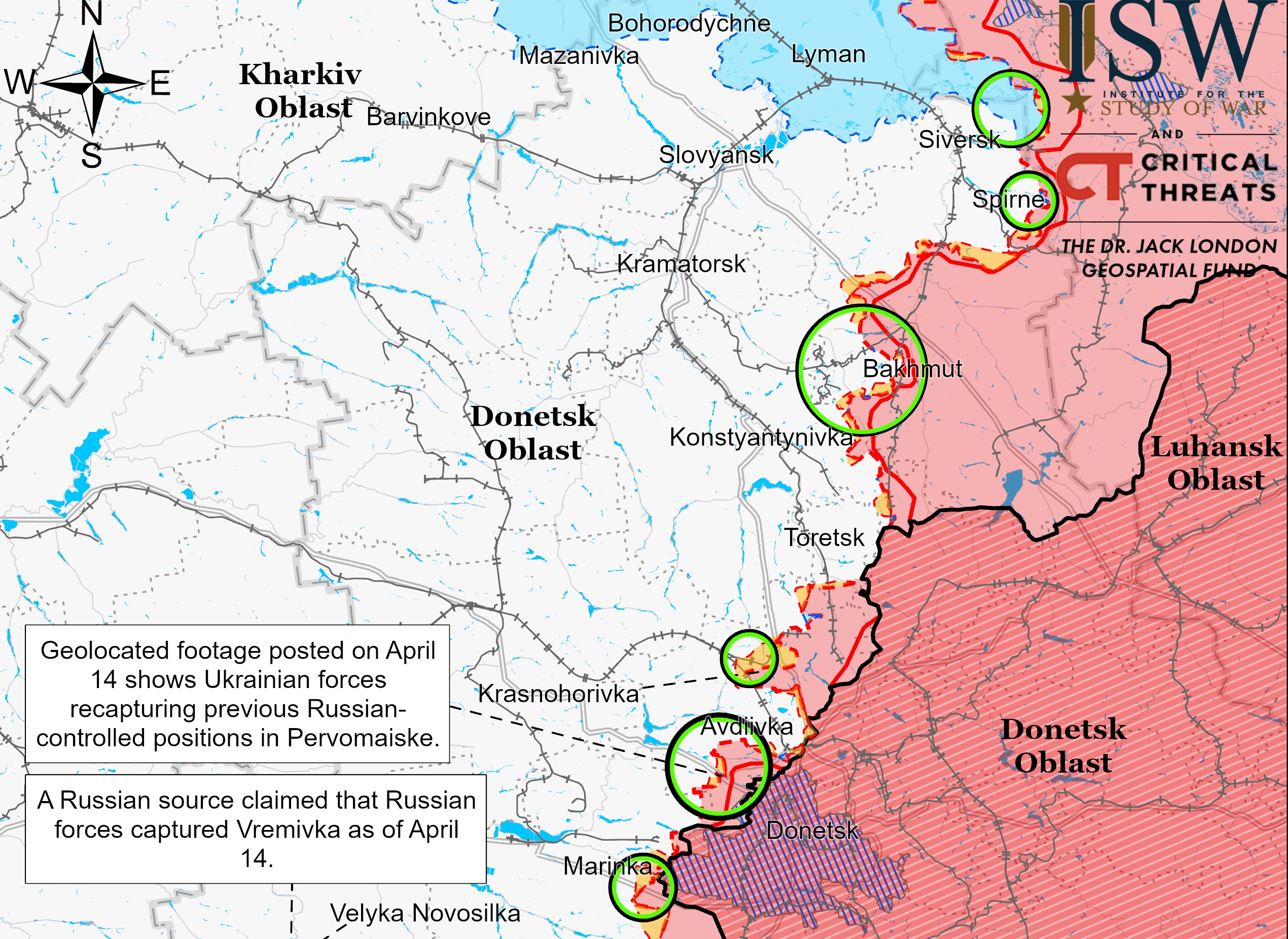 Донецкая область на карте ISW 17 апреля 2023