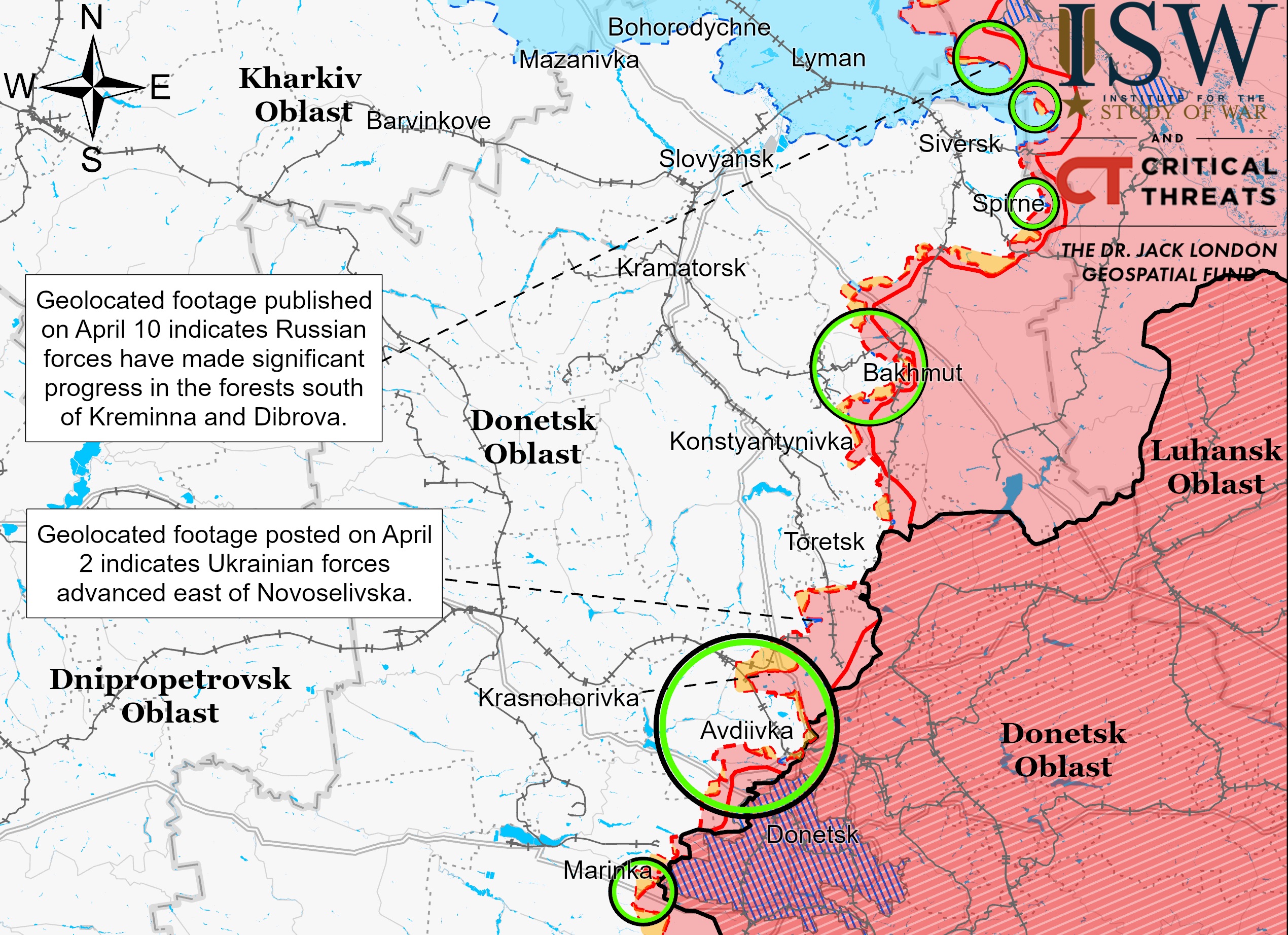 Донецкая область на карте ISW 11 апреля