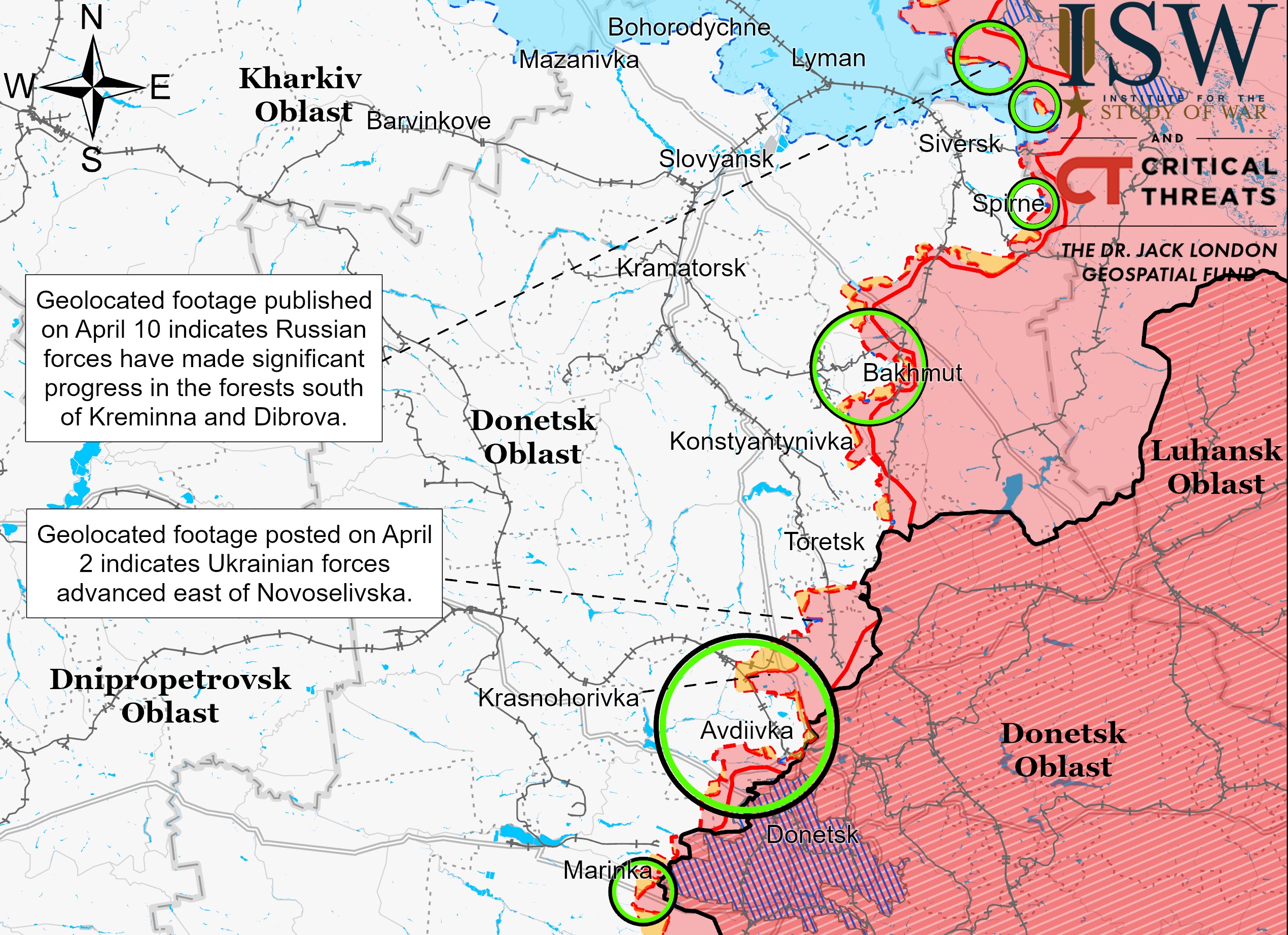 Донецька область на карті ISW 11 квітня