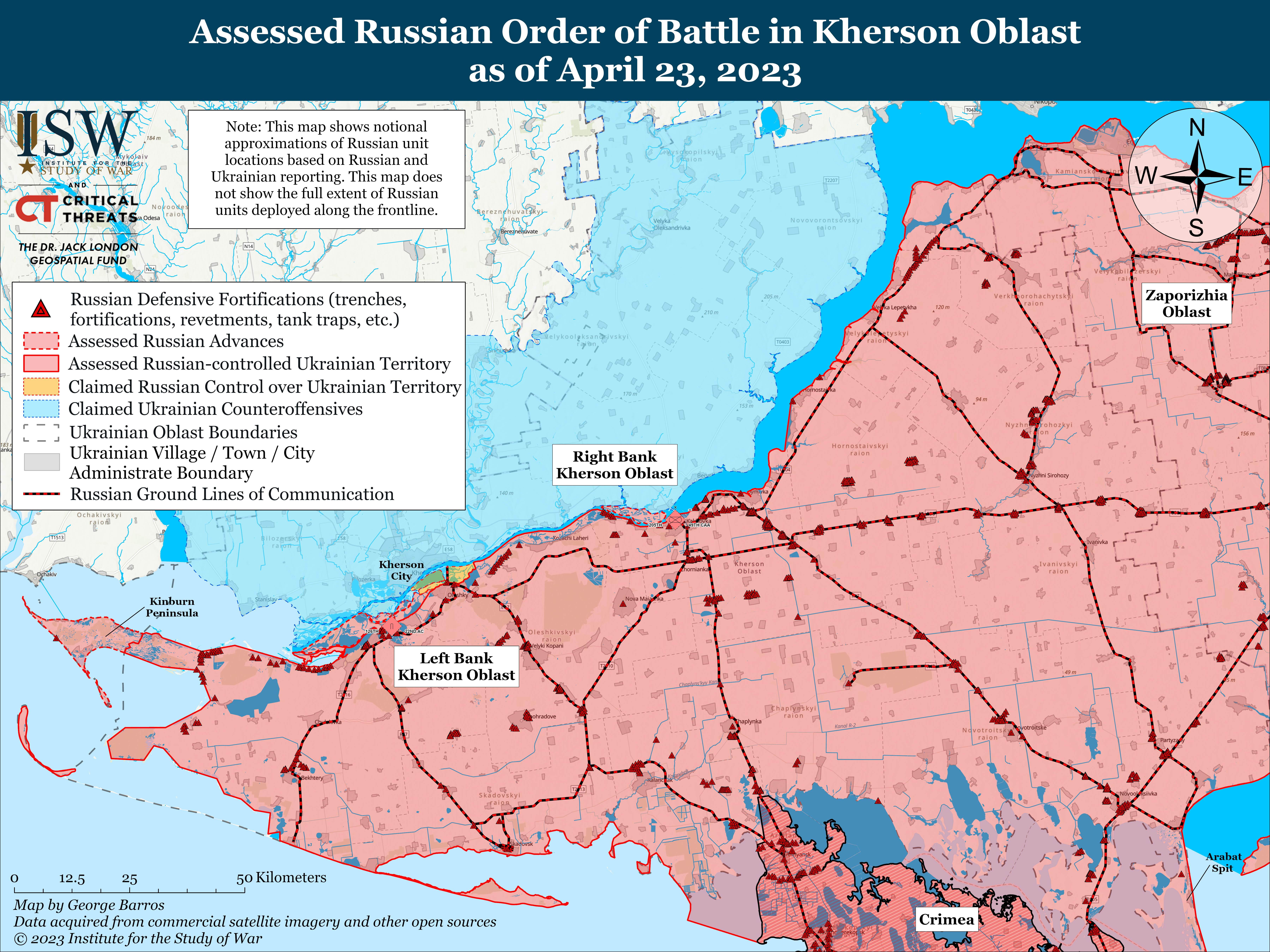 Фронт в Херсонской области на 23 апреля 2023 - карта ISW