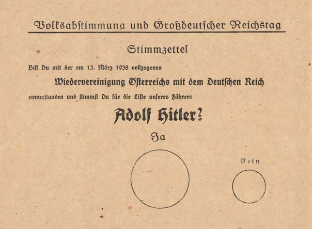Бюлетень референдуму при аншлюсі Австрії Німеччиною