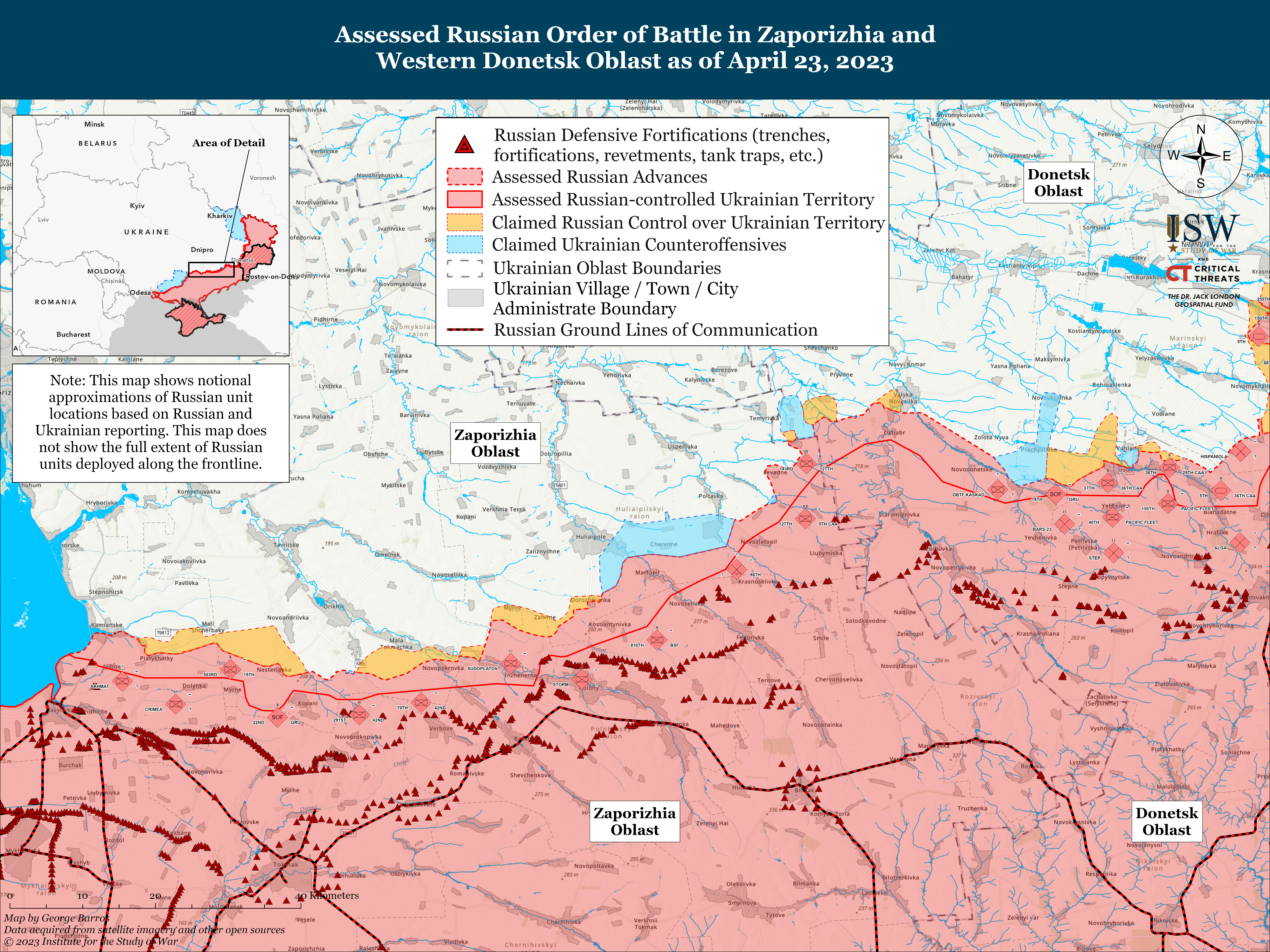 Фронт у Запорізькій області на 23 квітня 2023 року - карта ISW