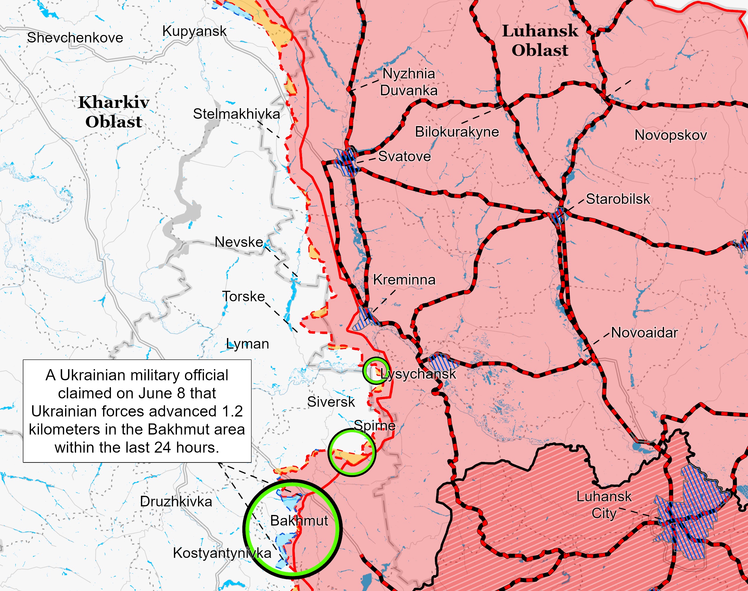 Луганская область на карте ISW 9 июня