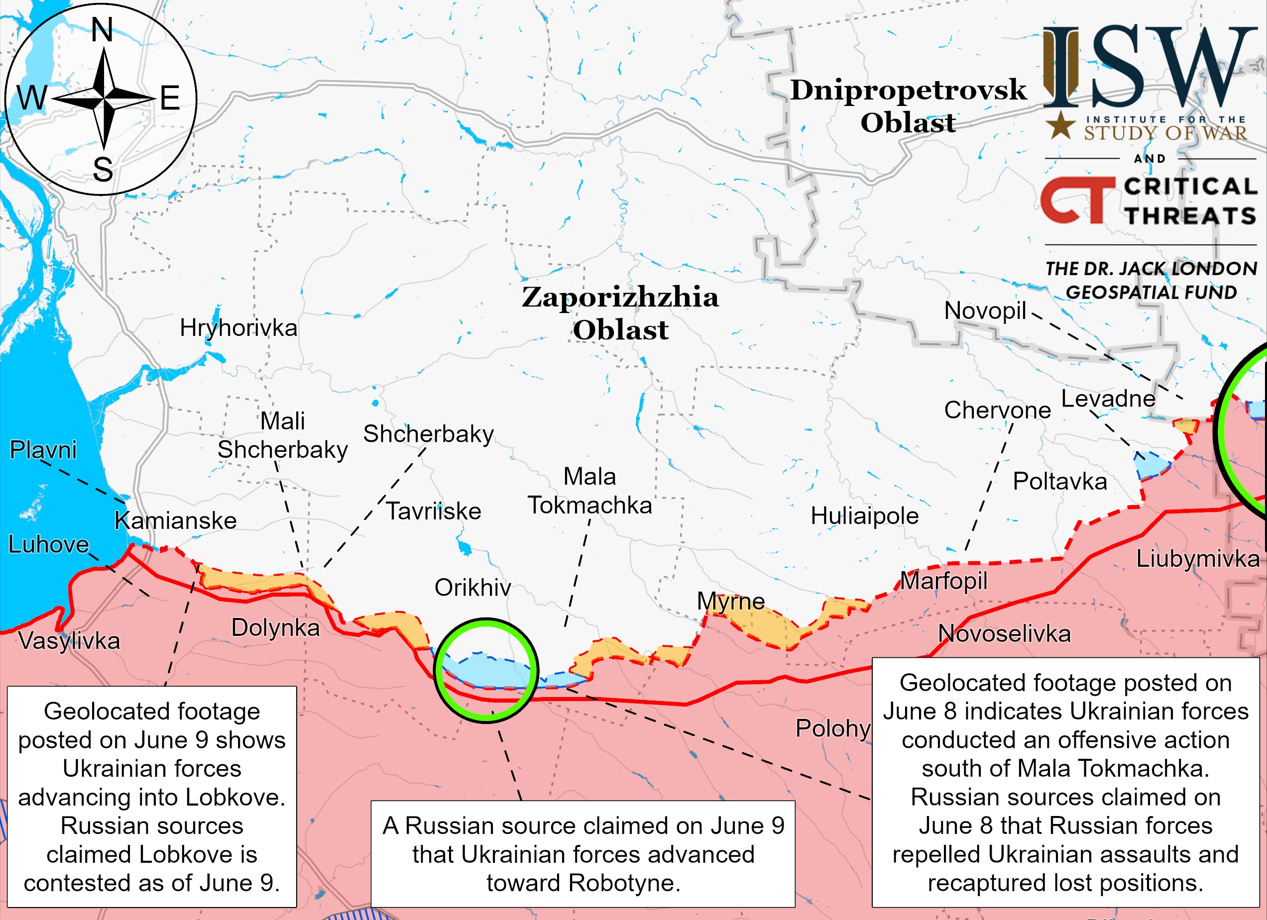 Запорожская область на карте ISW 9 июня