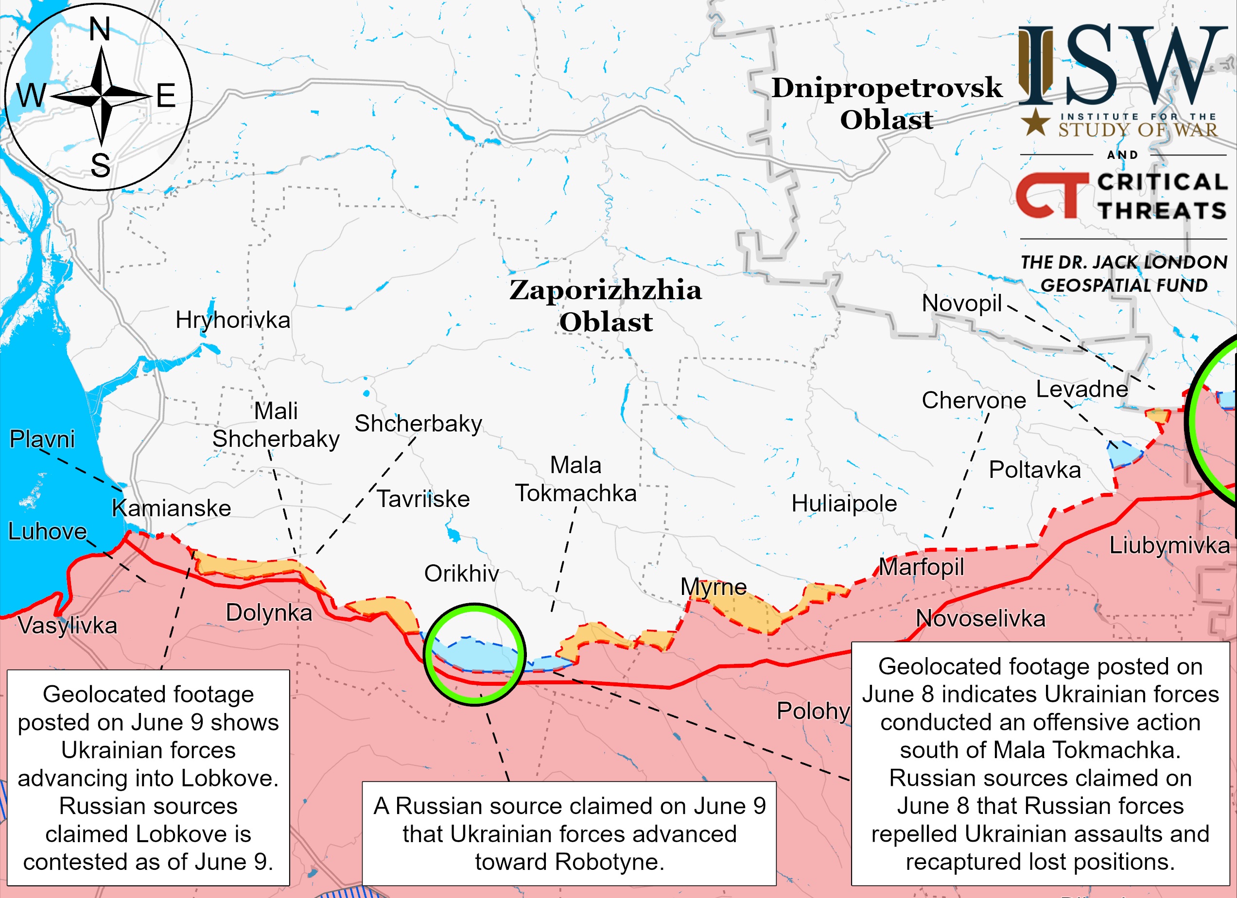 Запорізька область на карті ISW 9 червня