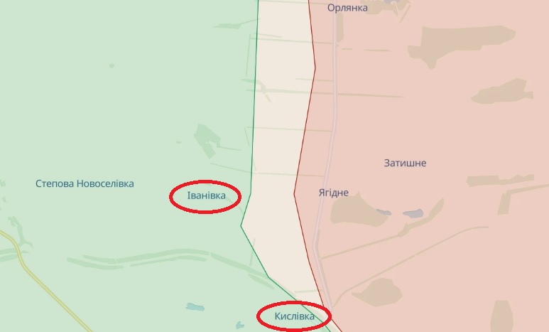 Ивановка и Кисловка на карте DeepState