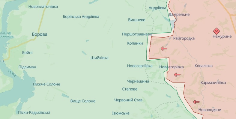 Ковалівка, Кармазинівка та Новоєгорівка на карті DeepState
