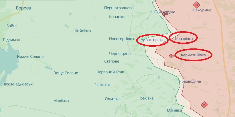Ковалевка и Кармазиновка на карте DeepState