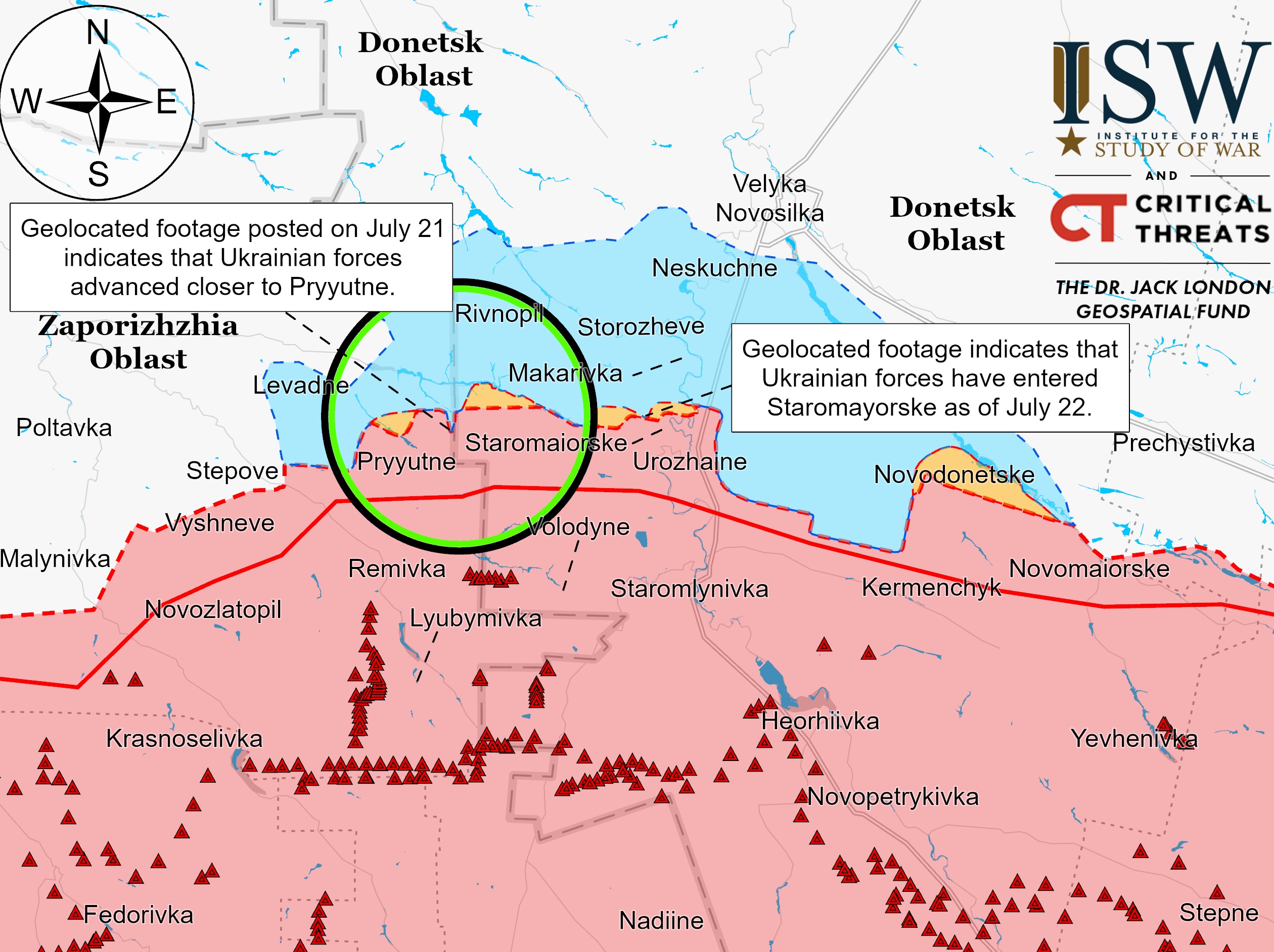 Район Старомайорського на карті ISW 24 липня 2023