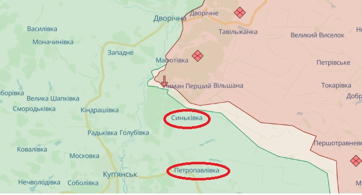 Синьковка и Петропавловка на карте DeepState