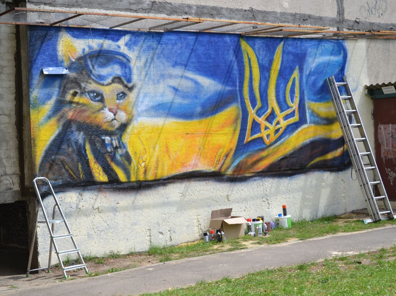 Патріотичний мурал з котиком з’явився у Харкові (фото)