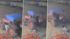 Трактор переехал вора, когда тот хотел его украсть из автосалона (видео)