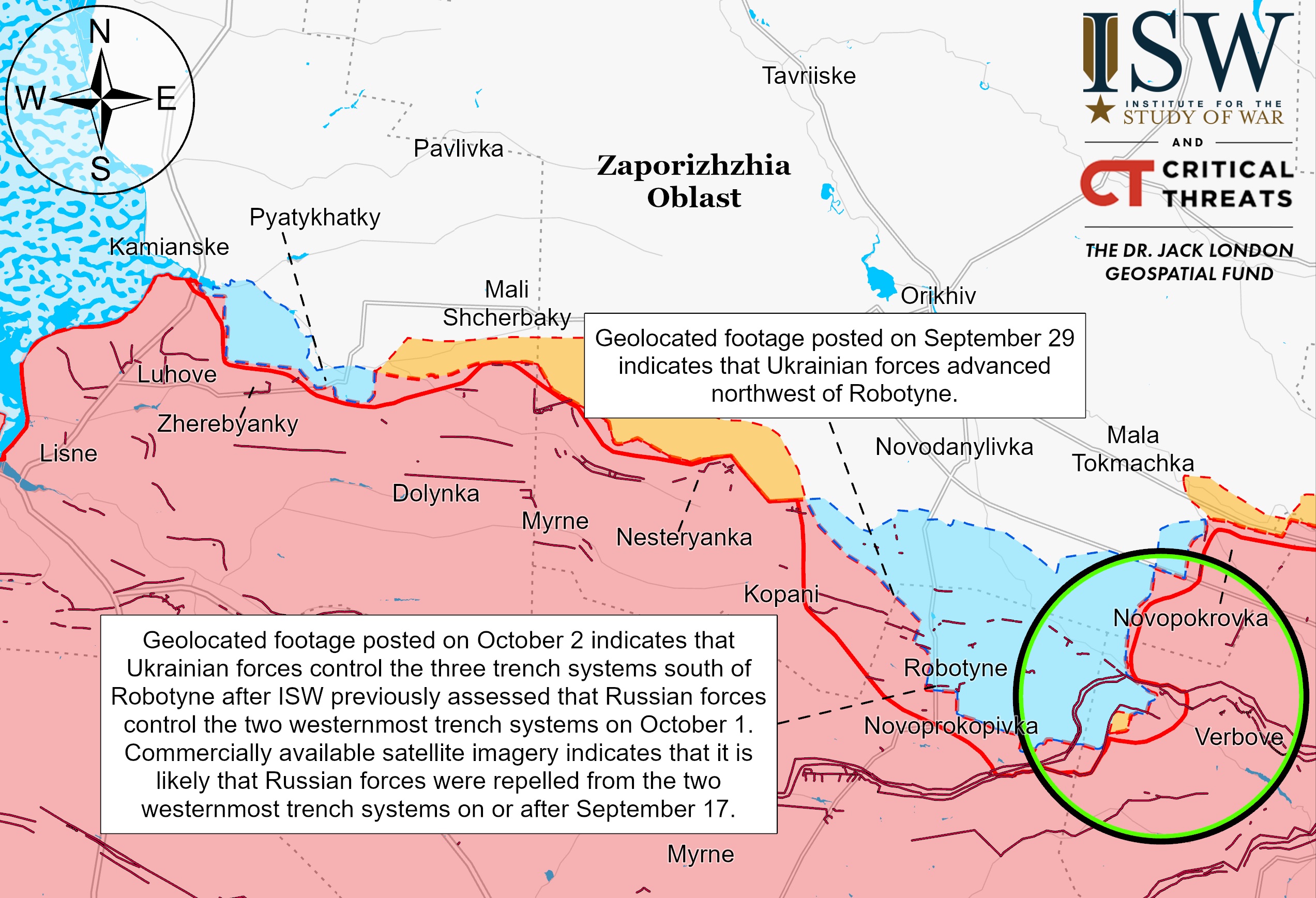 Роботино та Вербове на карті ISW