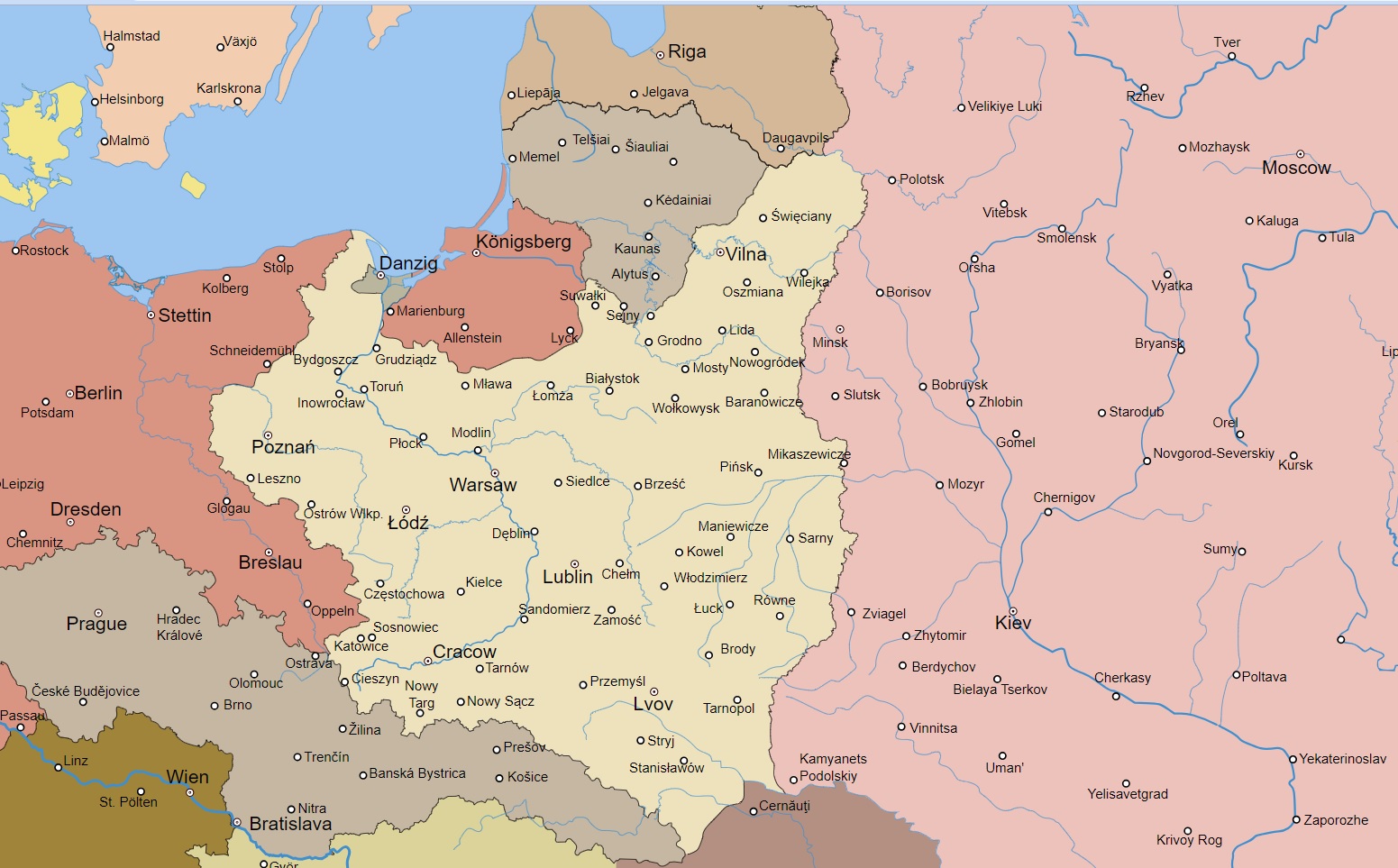 Карта Європи після Ризького світу 1920-21 років