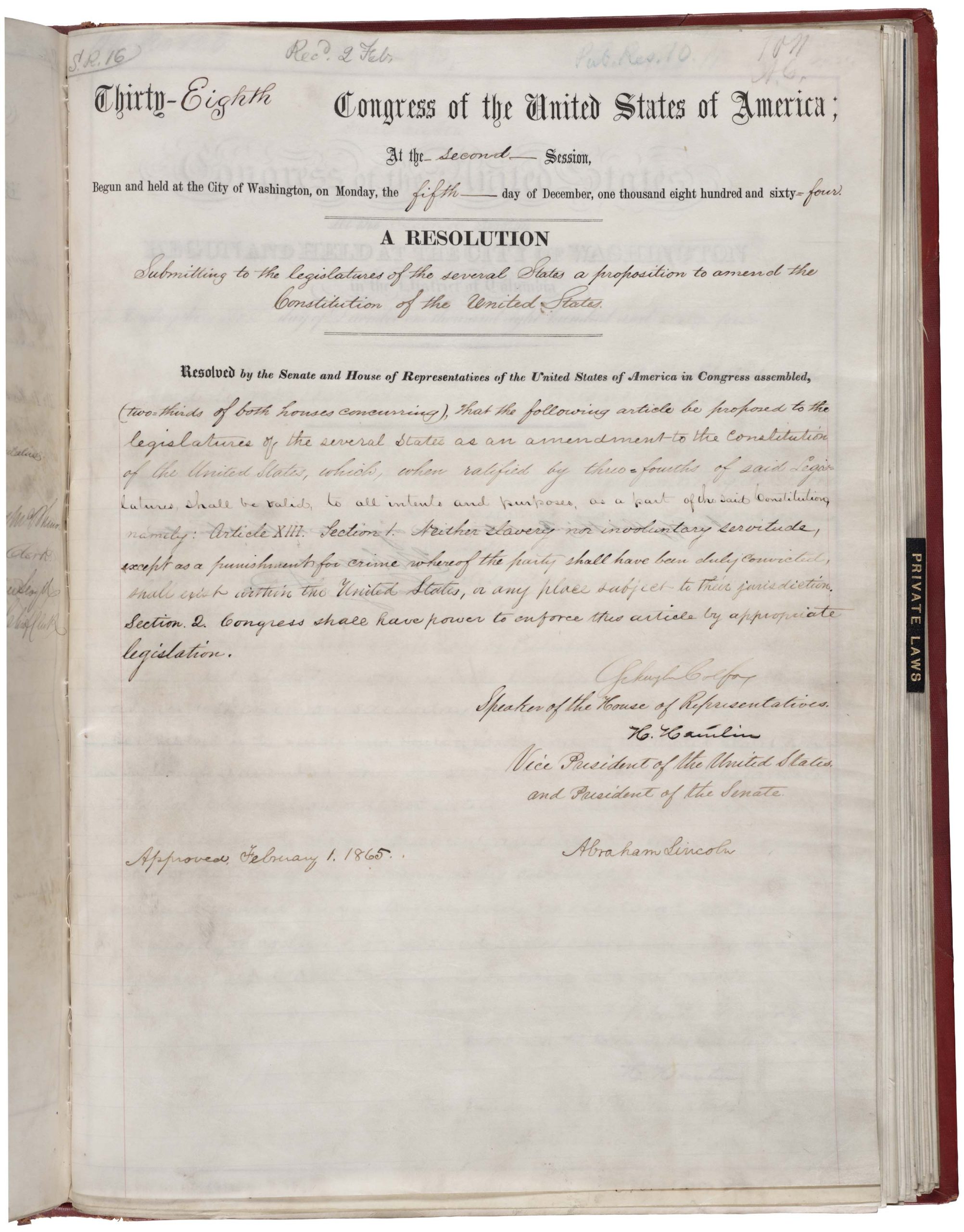 13-та поправка до конституції США, яка скасувала рабство