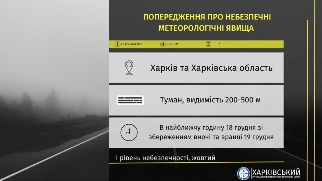 Харків сьогодні вкриє туман: синоптики попереджають про небезпечну погоду