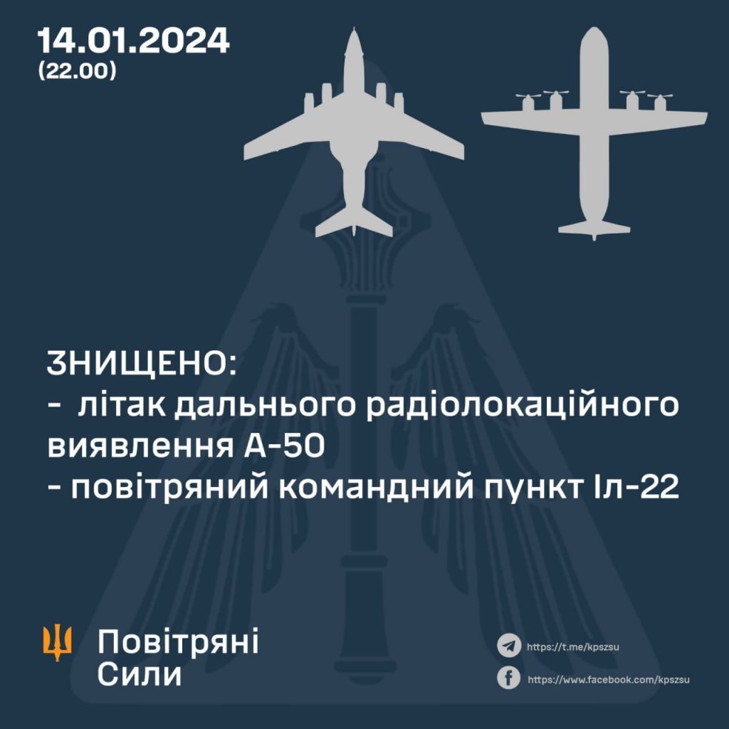 Самолет А-50 и воздушный командный пункт Ил-22 РФ уничтожили ВСУ – Залужный