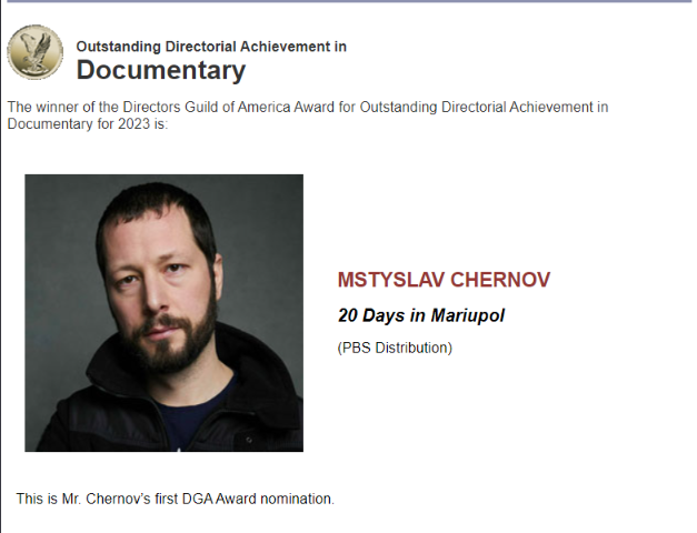 Харьковчанин получил премию Гильдии режиссеров США за фильм о Мариуполе